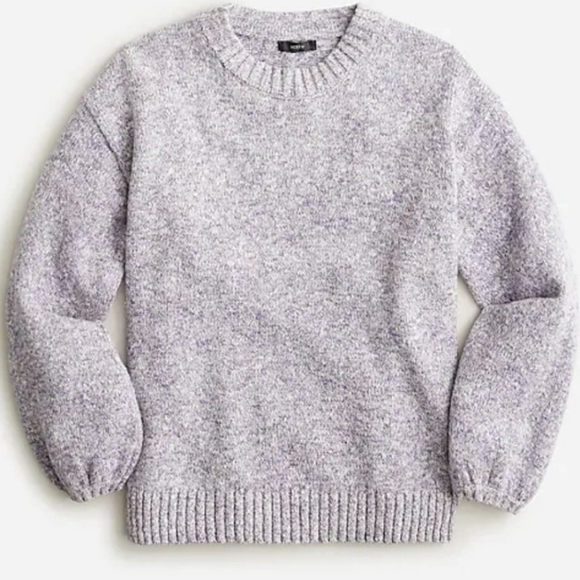 J Crew Balloon Sleeve Cotton/Linen Heathered Purple Crewneck Sweater - Picture 2 of 8
